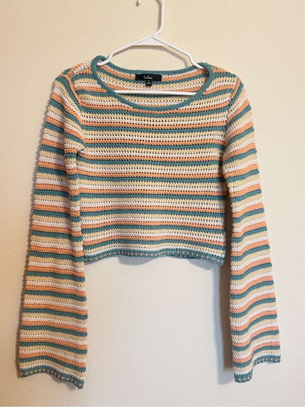 Lulu's Striped Crochet Crop Sweater